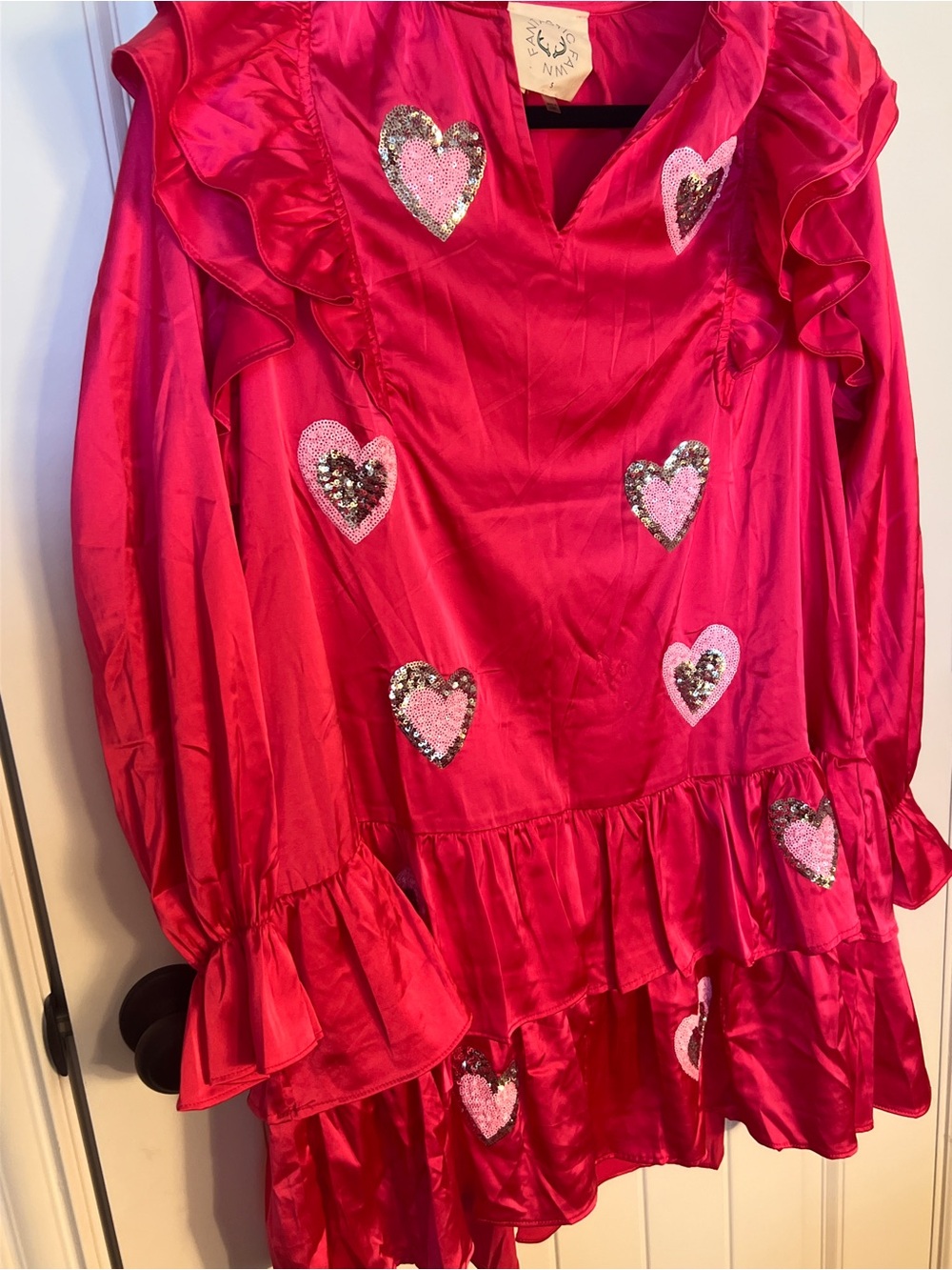 Fantastic Fawn Hot Pink Sequin Heart Ruffle Dress ($79 original) - Picture 11 of 13